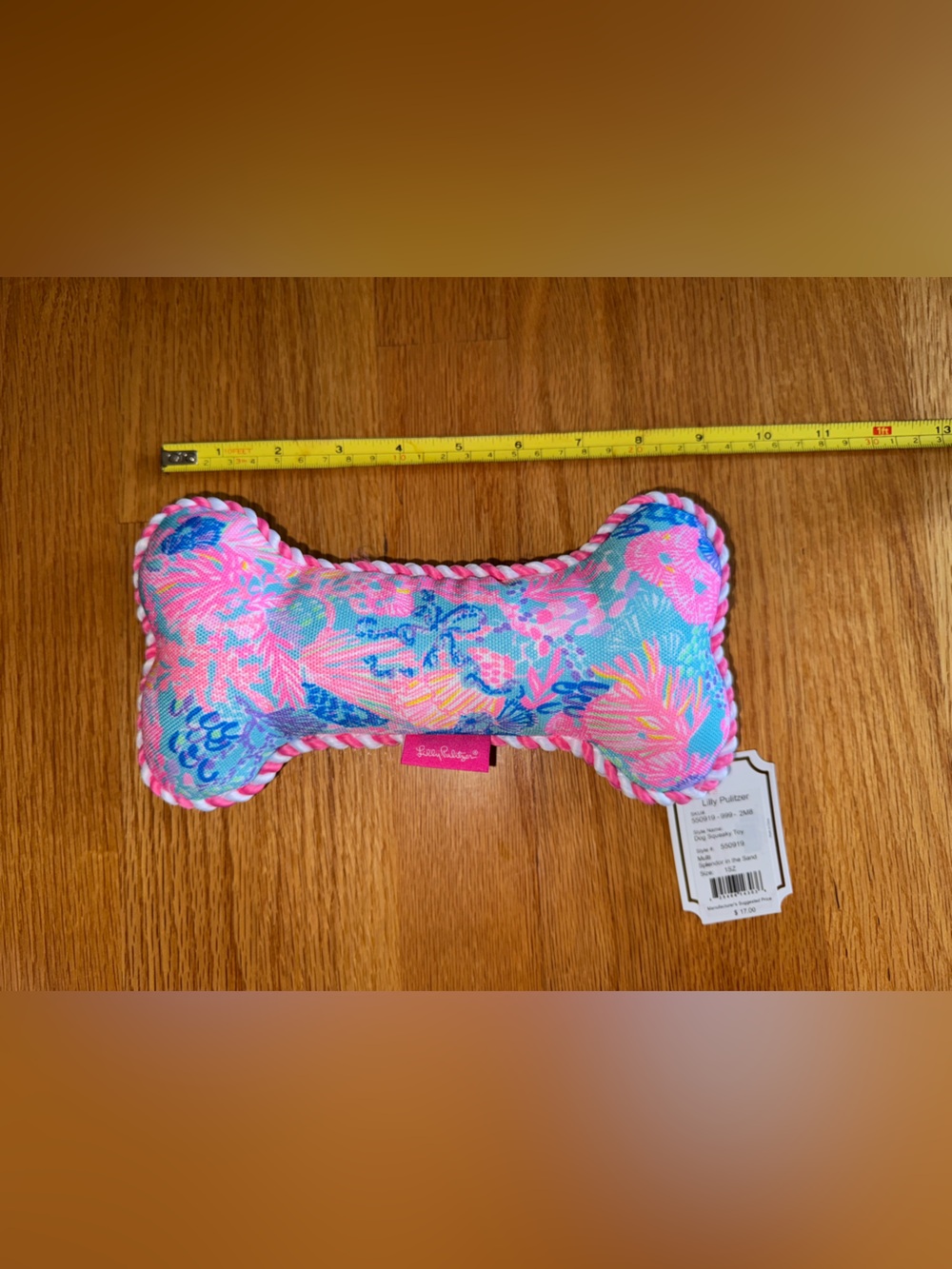 NWT Lilly Pulitzer Dog Squeaky Toy Splendor in the Sand Plush Rope Trim 9.5”